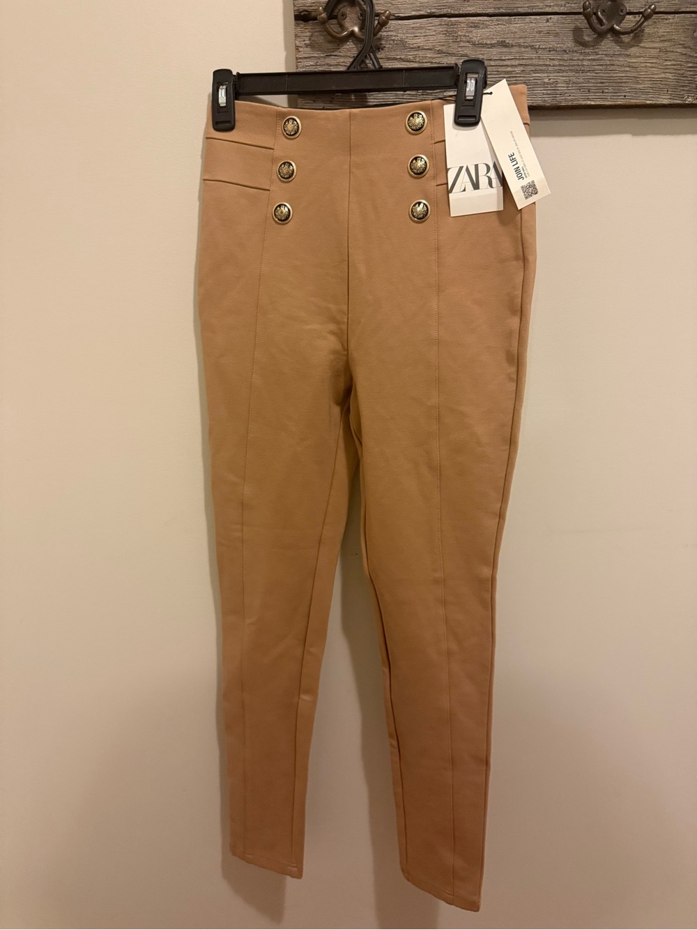 Zara NWT Gold Button High Waisted Pants Camel Tan M